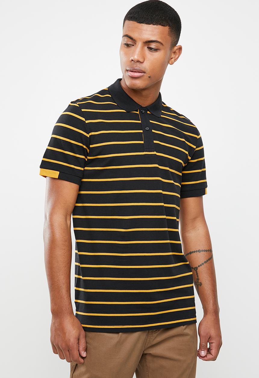 Jack & Jones - Stripe short sleeve polo - black & yellow 