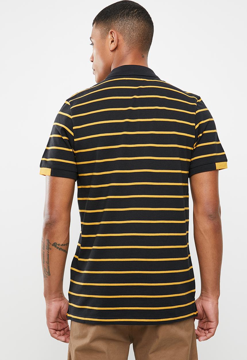 Jack & Jones - Stripe short sleeve polo - black & yellow 