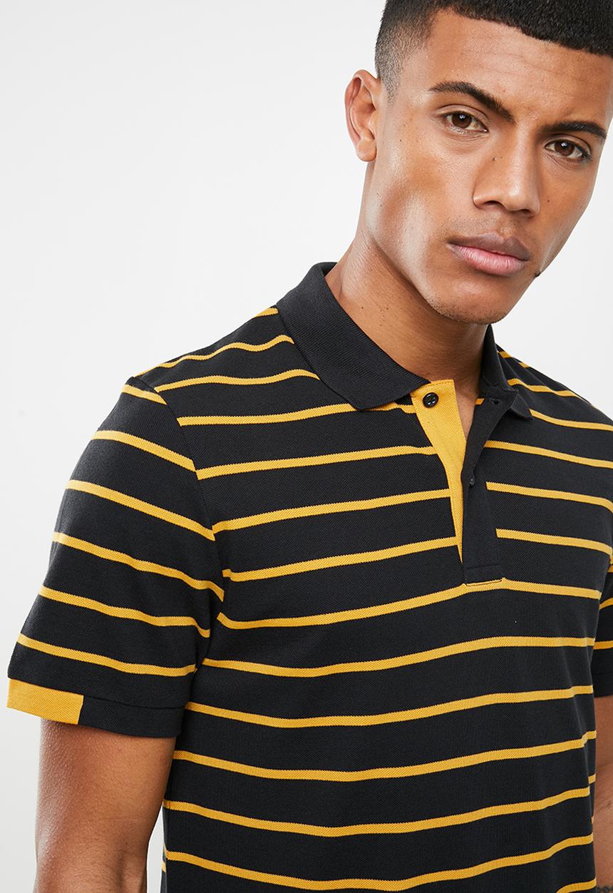 Jack & Jones - Stripe short sleeve polo - black & yellow 