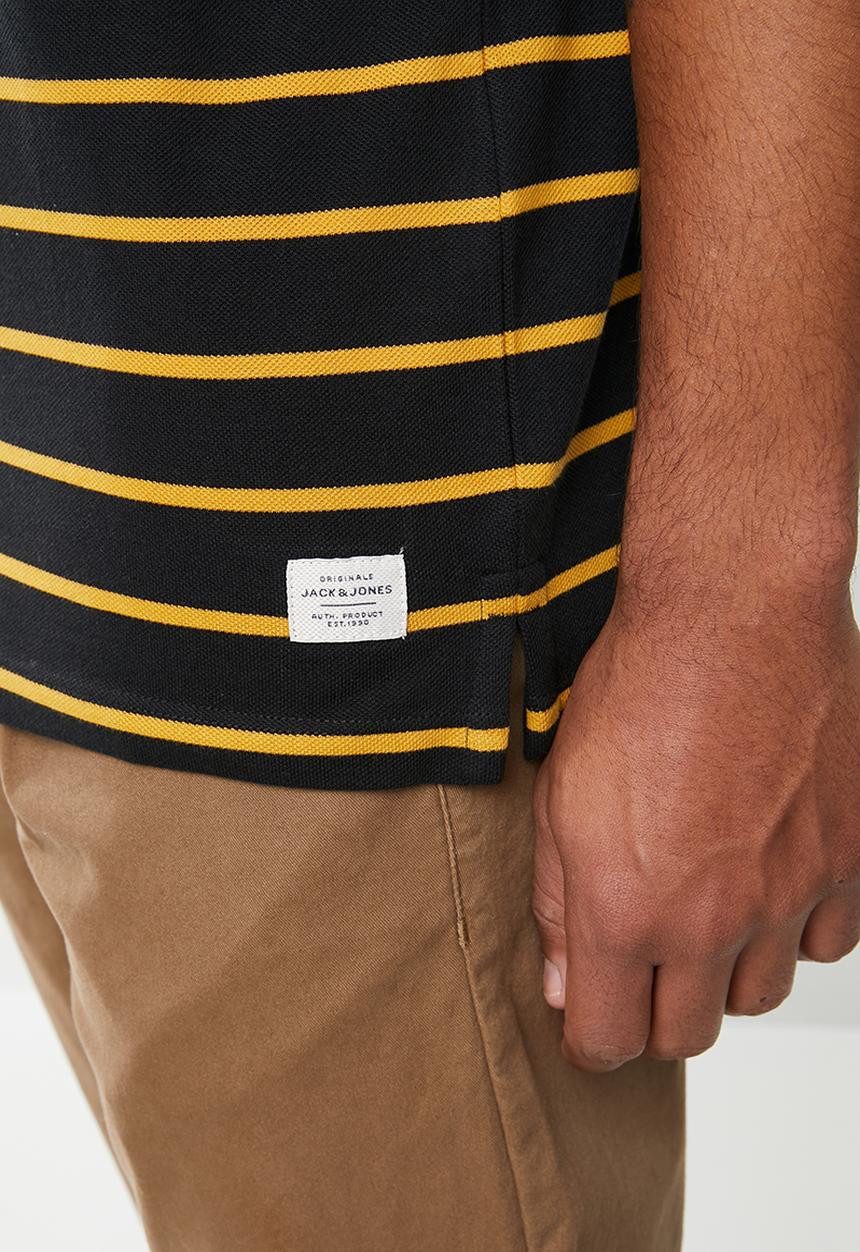 Jack & Jones - Stripe short sleeve polo - black & yellow 