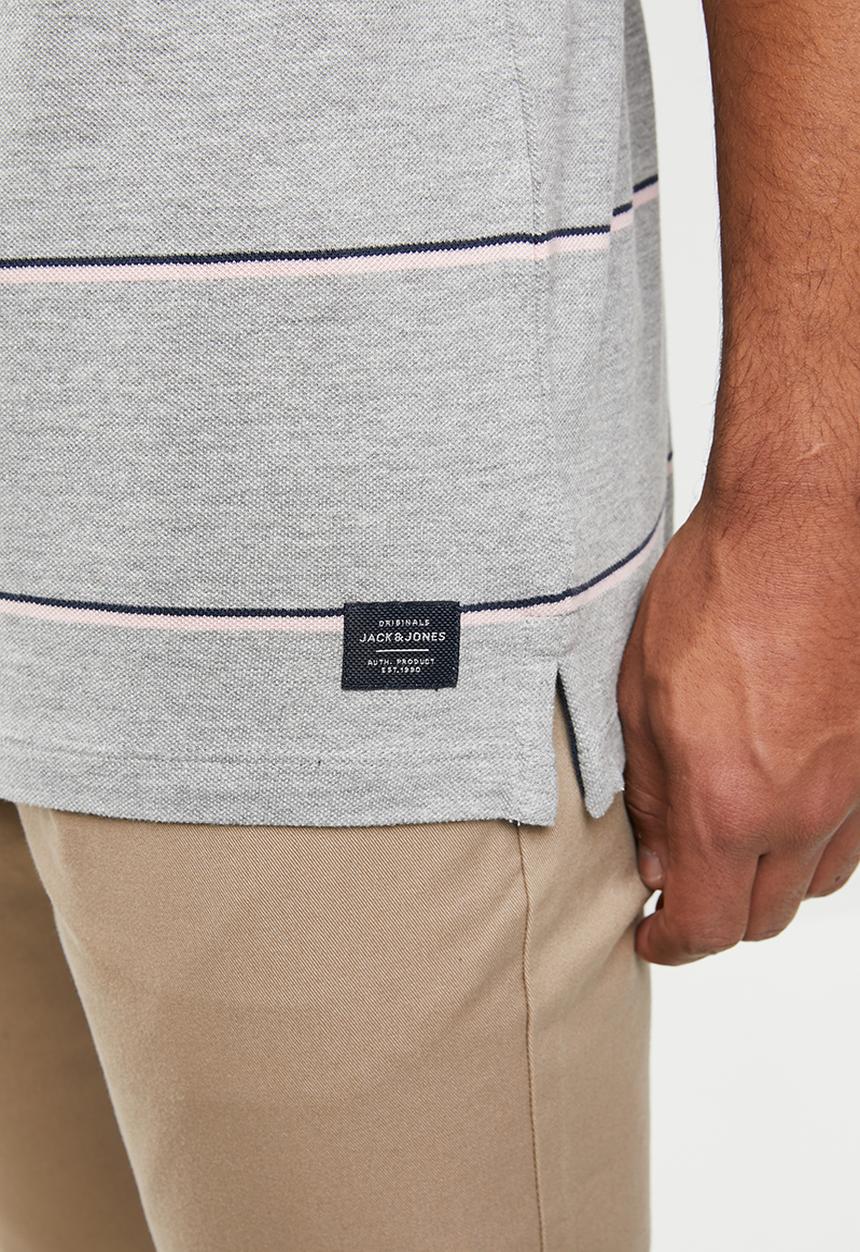 Jack & Jones - Stripe short sleeve polo - grey & navy  