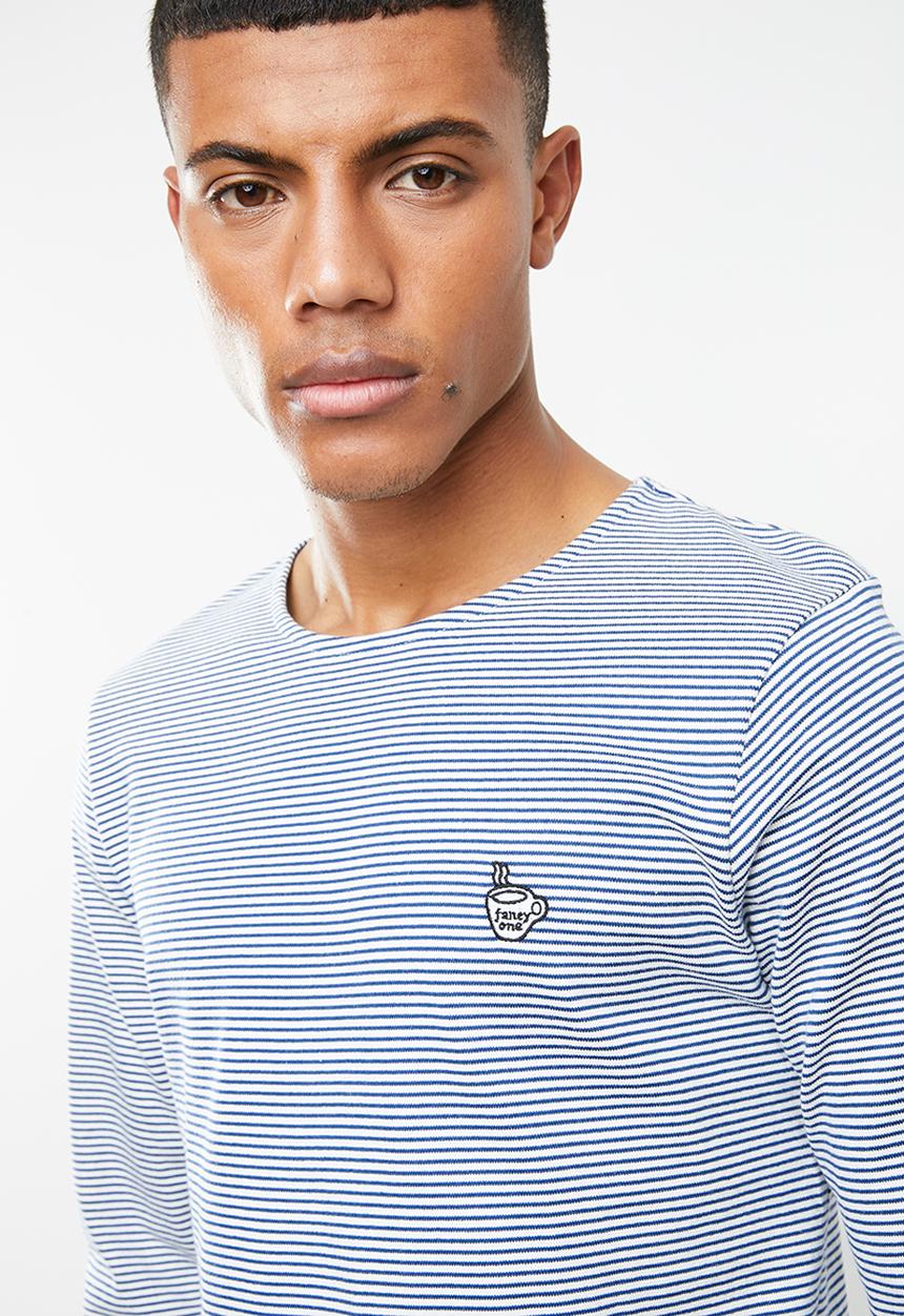 Jack & Jones - Hivaz long sleeve polo - blue & white 