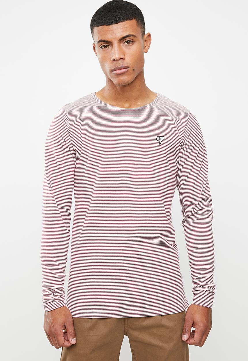 Jack & Jones - Hivaz long sleeve polo - burgundy & white 