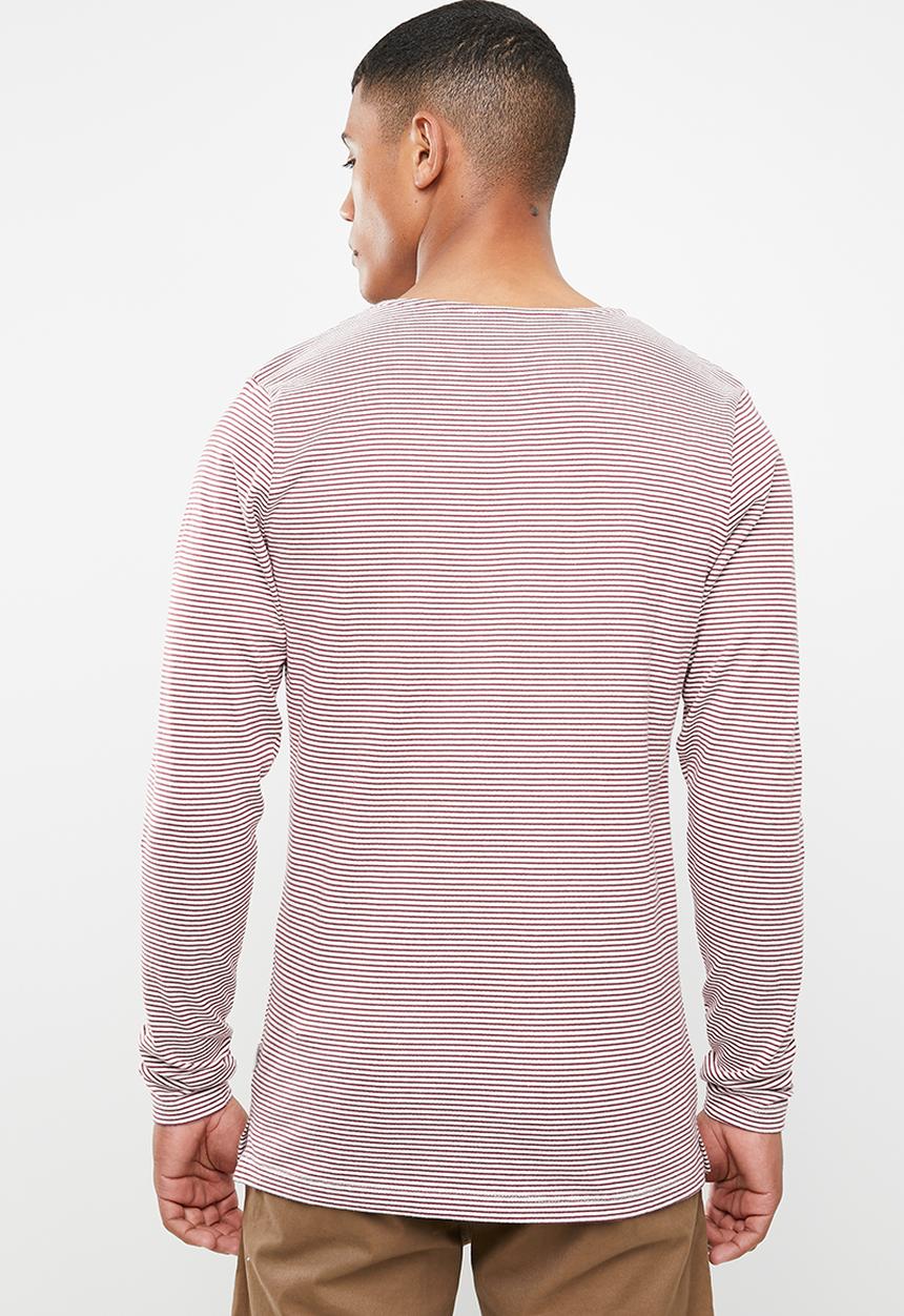 Jack & Jones - Hivaz long sleeve polo - burgundy & white 