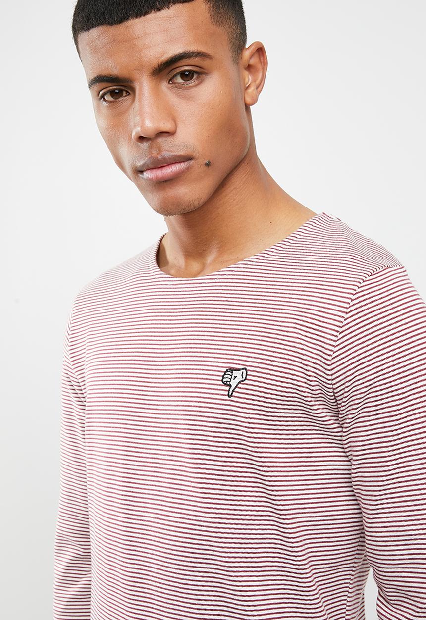 Jack & Jones - Hivaz long sleeve polo - burgundy & white 