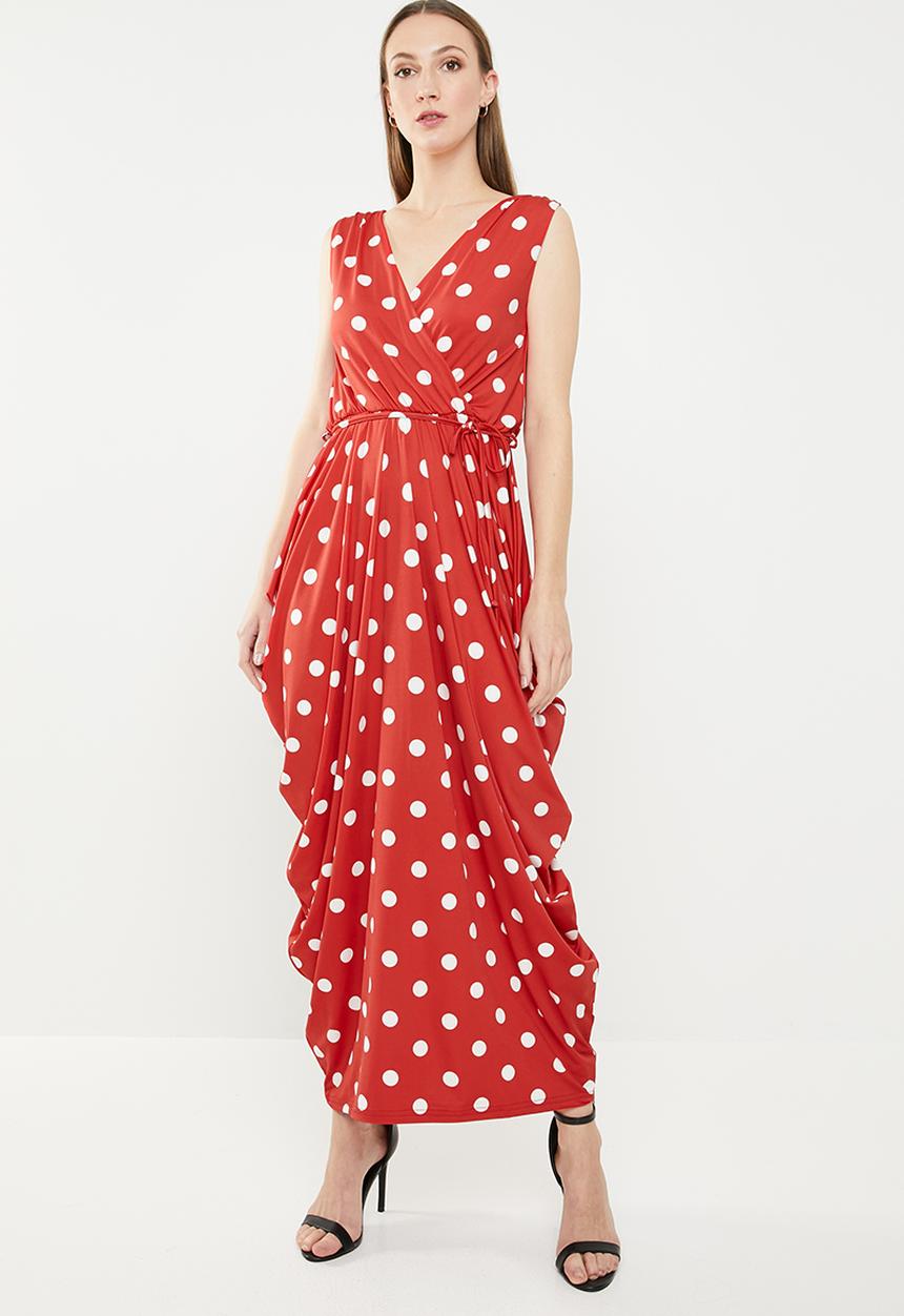 edit - Wrap front maxi dress - red & white