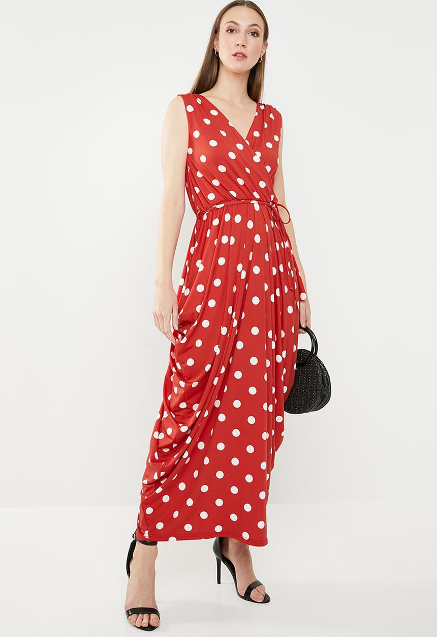 edit - Wrap front maxi dress - red & white