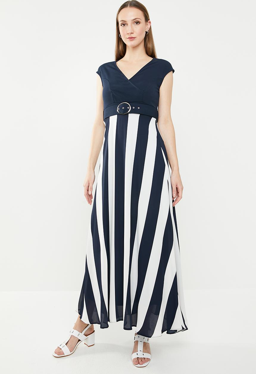 edit - Maxi dress with belt - navy & white 