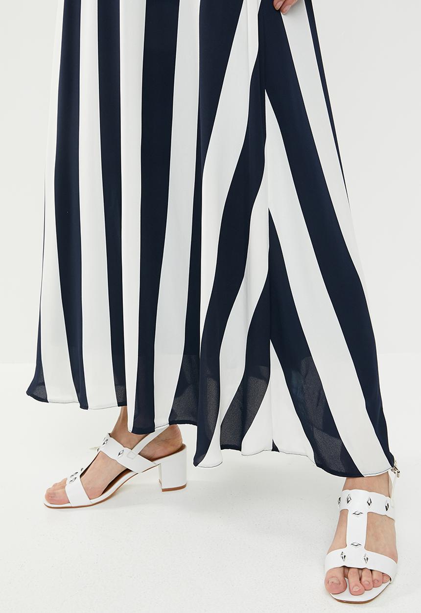 edit - Maxi dress with belt - navy & white 
