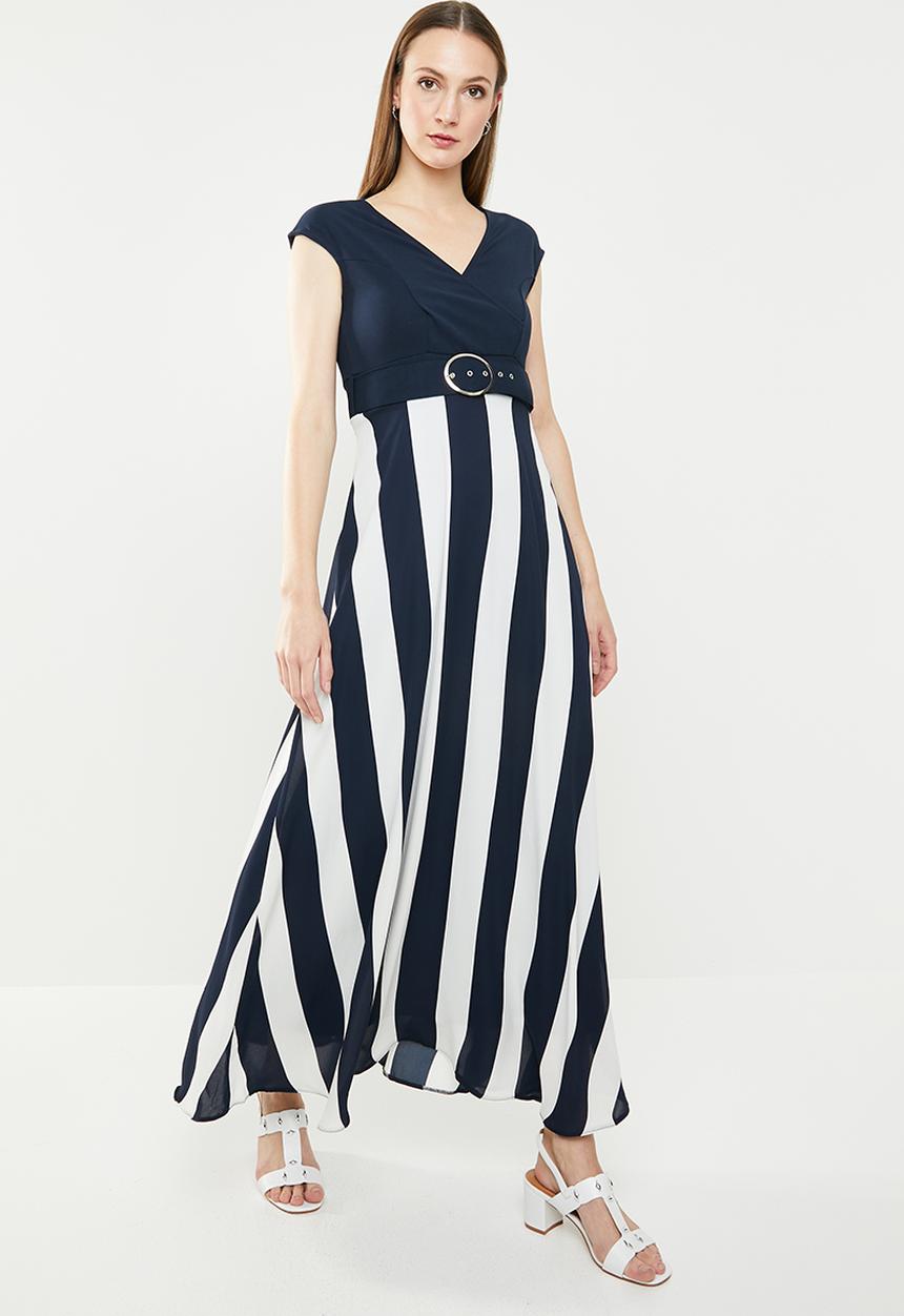 edit - Maxi dress with belt - navy & white 