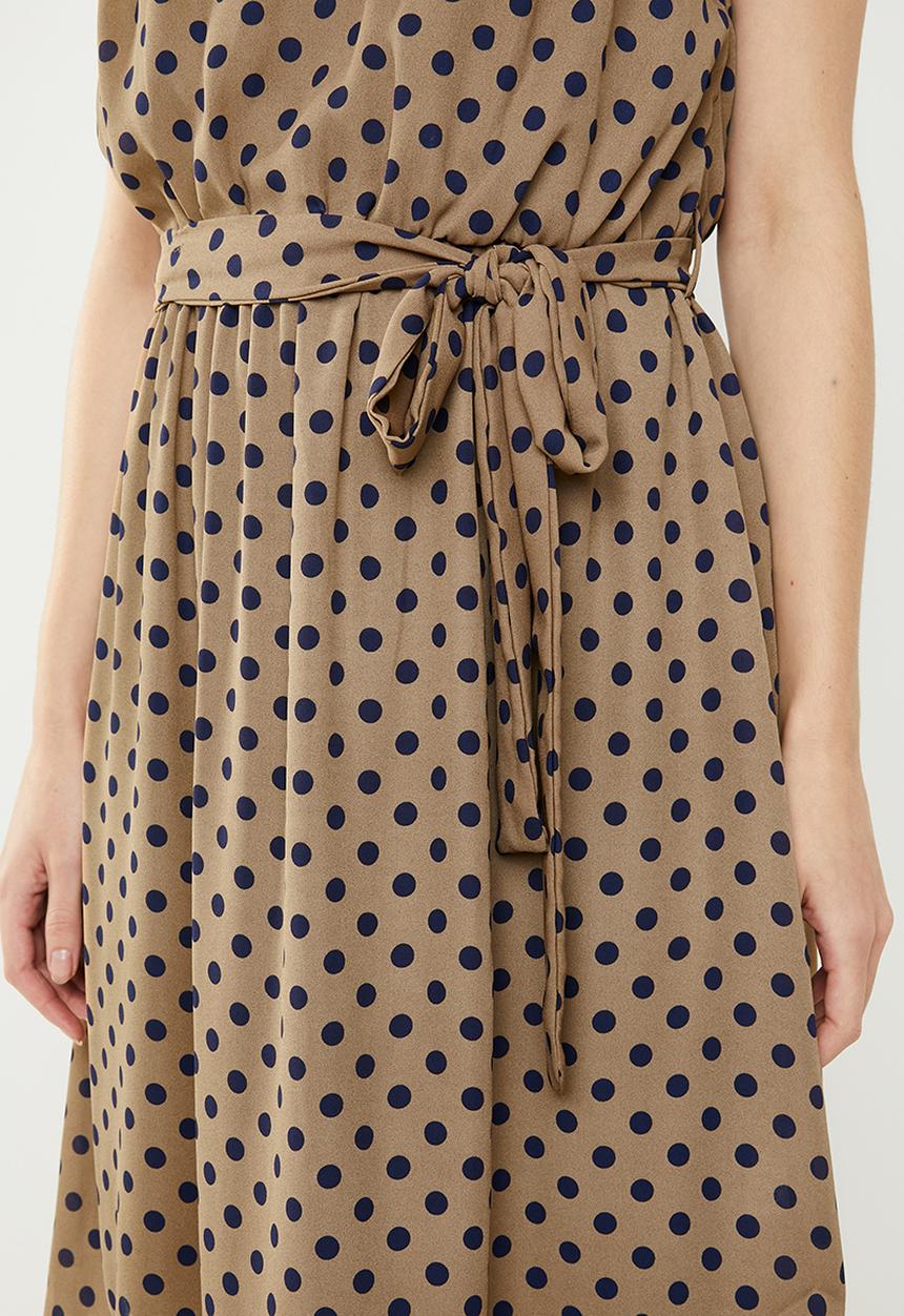 edit - Sleeveless dress with pleats - brown & navy 