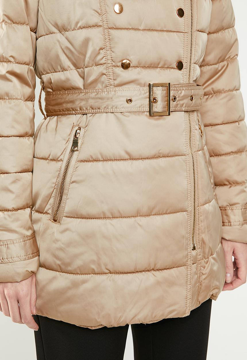 edit - Biker style quilted puffer - beige