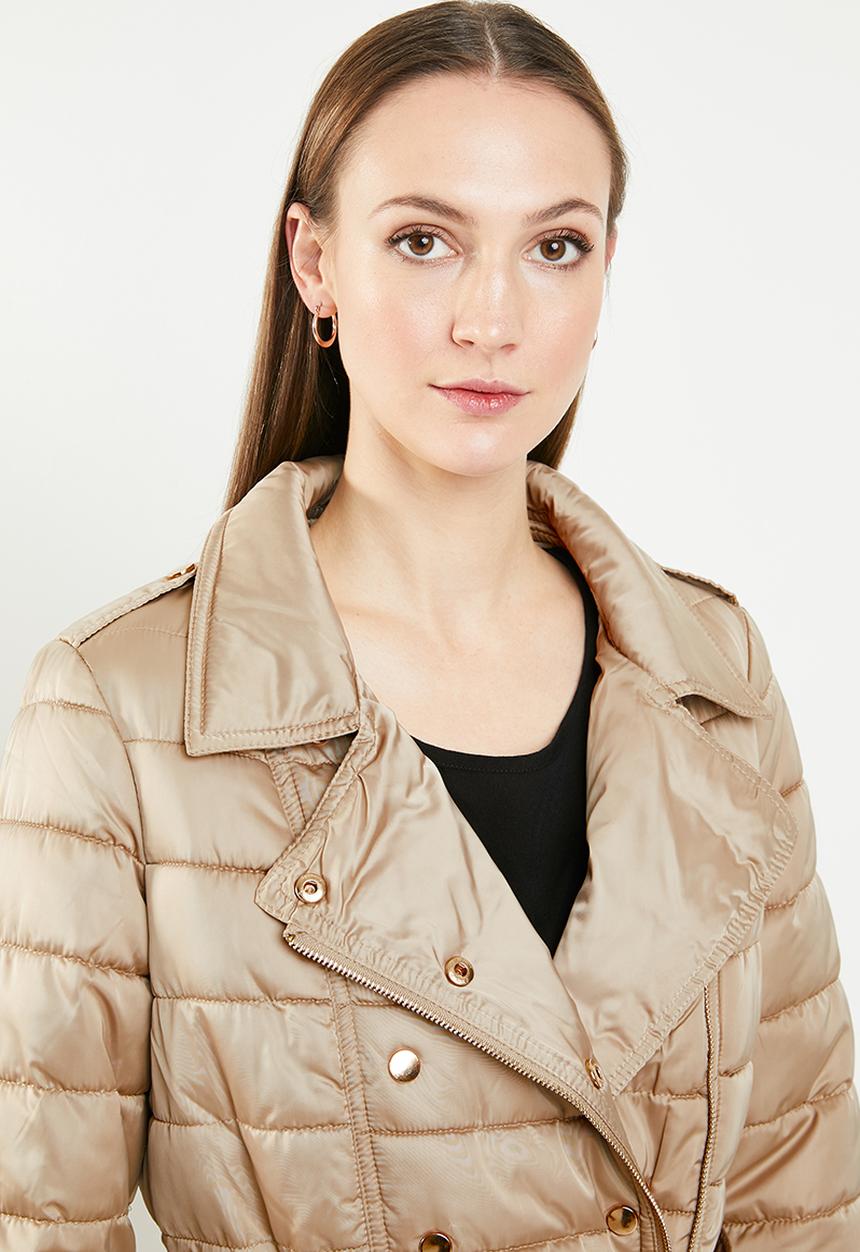 edit - Biker style quilted puffer - beige