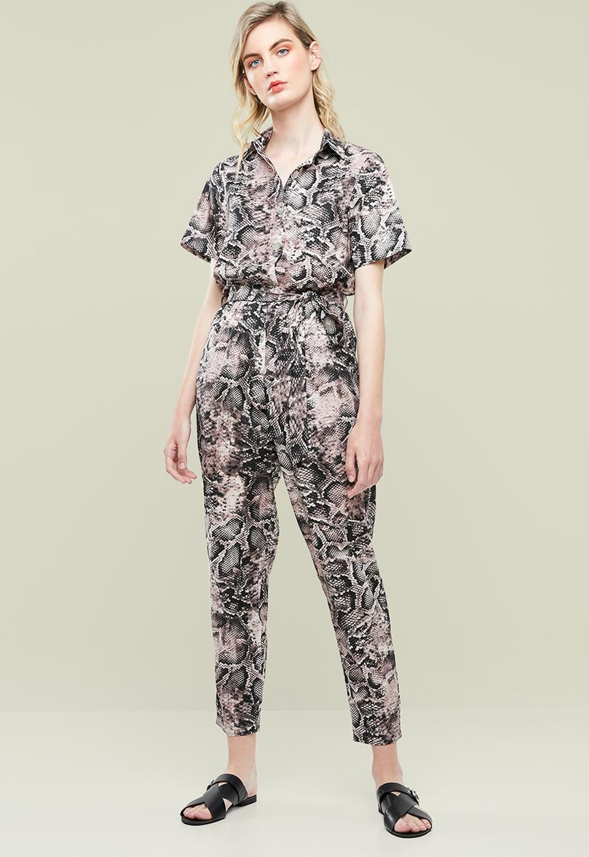 Superbalist - Collared animal print jumpsuit - neutral & black