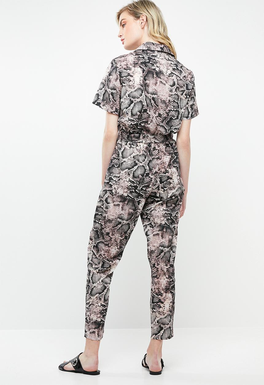 Superbalist - Collared animal print jumpsuit - neutral & black