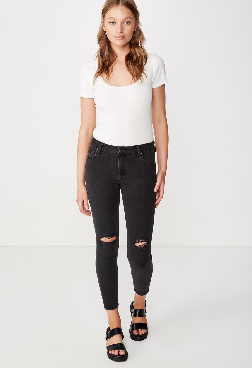 Cotton On - Mid rise grazer skinny jeans  - black