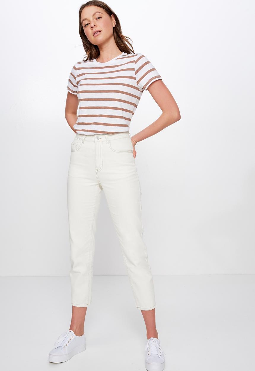 Cotton On - The crew T- shirt  - brown & white 