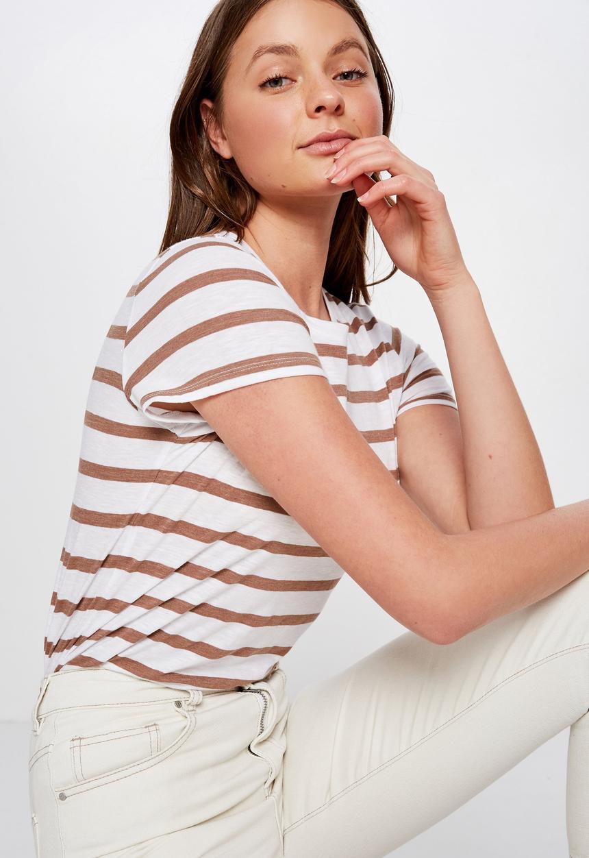 Cotton On - The crew T- shirt  - brown & white 