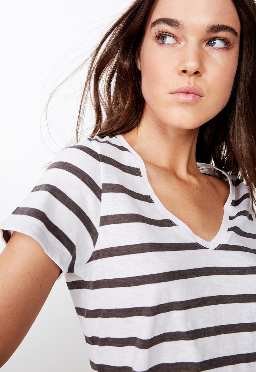 Cotton On - The deep V-tee  - grey & white 