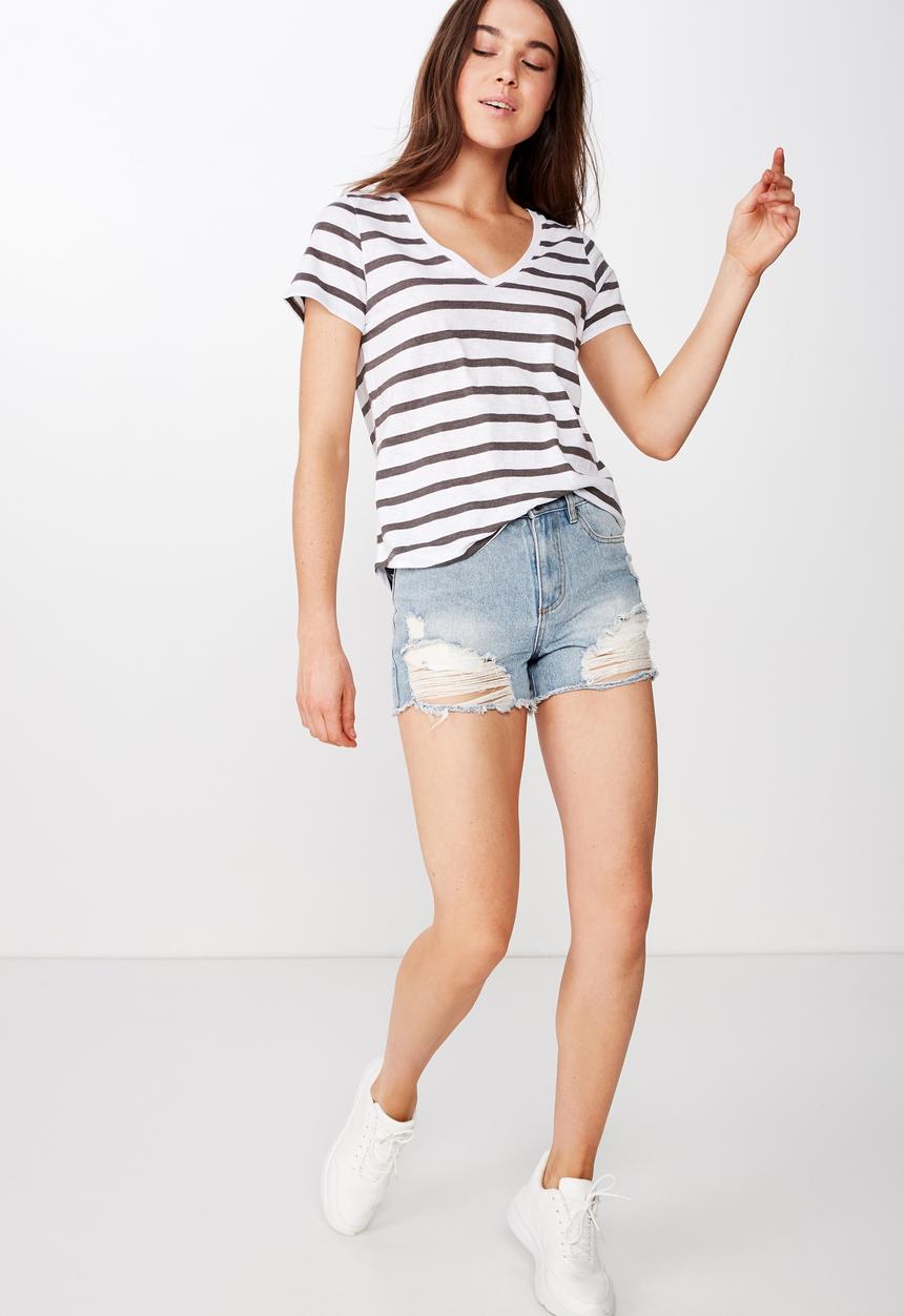 Cotton On - The deep V-tee  - grey & white 