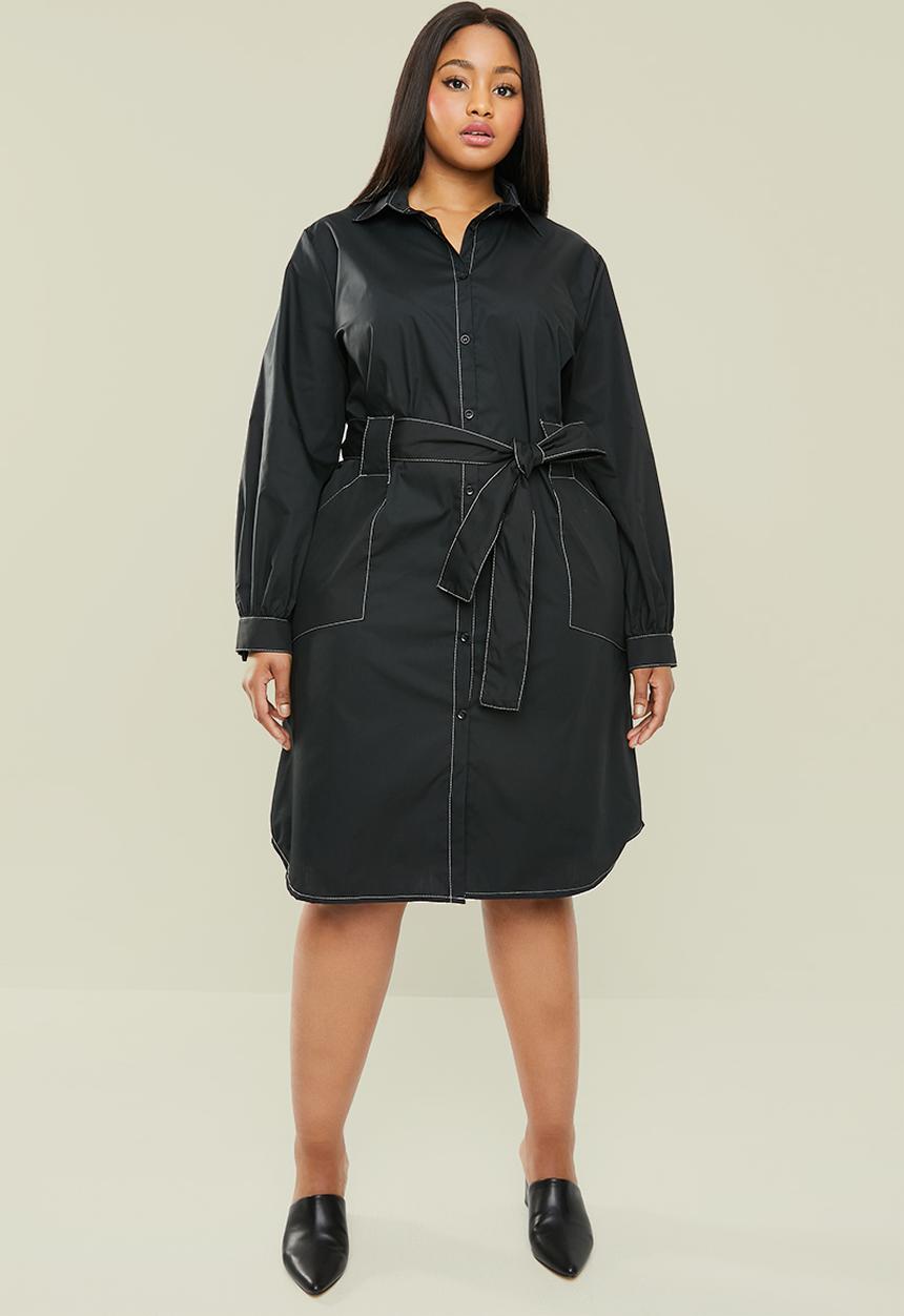 Superbalist - Contrast stitch shirt dress - black