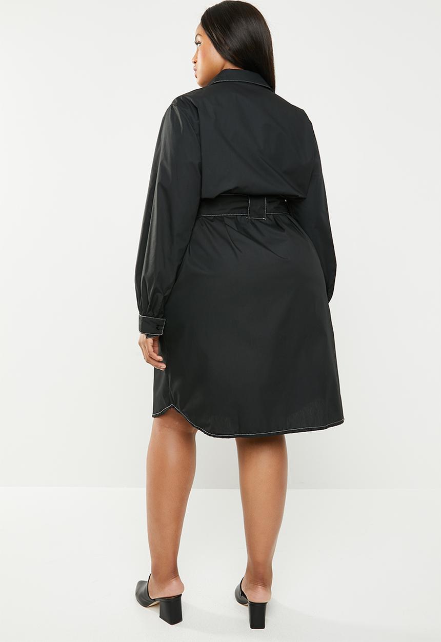 Superbalist - Contrast stitch shirt dress - black