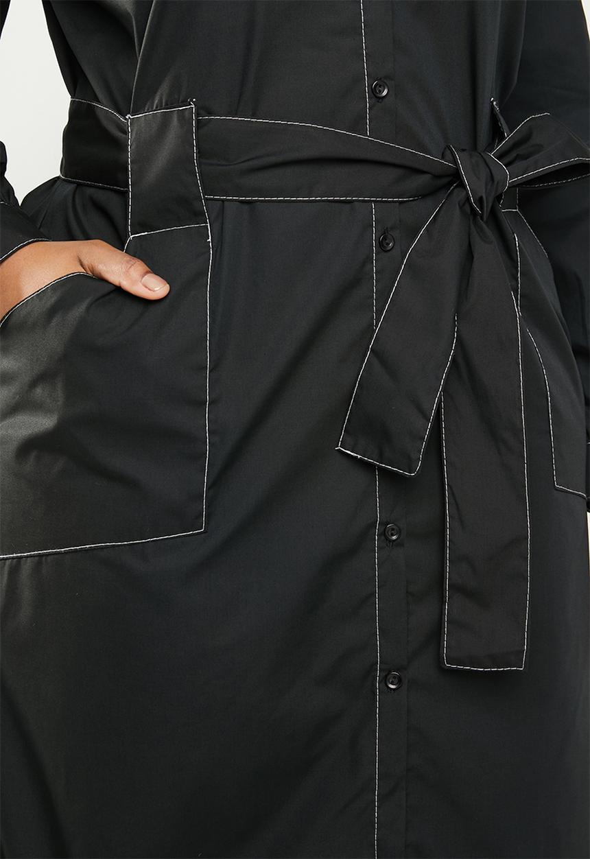 Superbalist - Contrast stitch shirt dress - black
