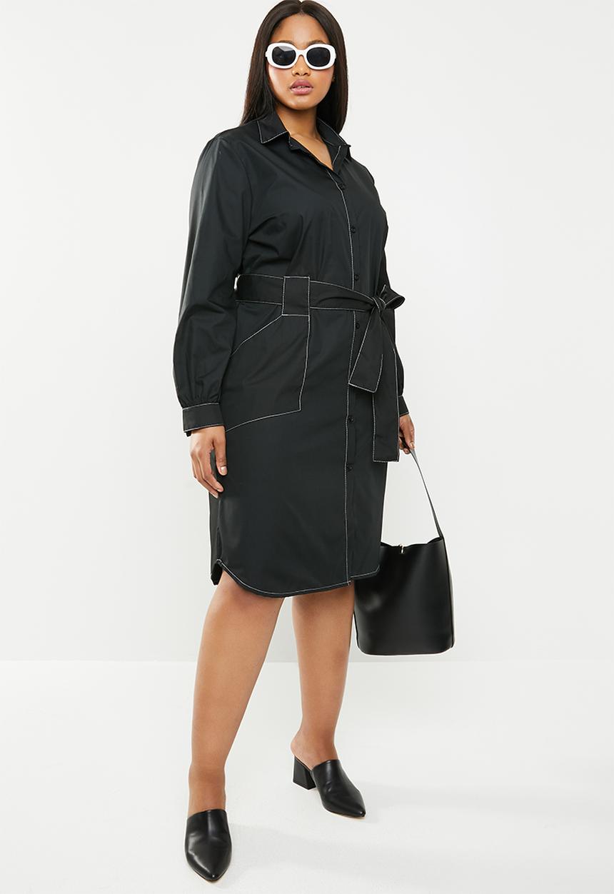 Superbalist - Contrast stitch shirt dress - black