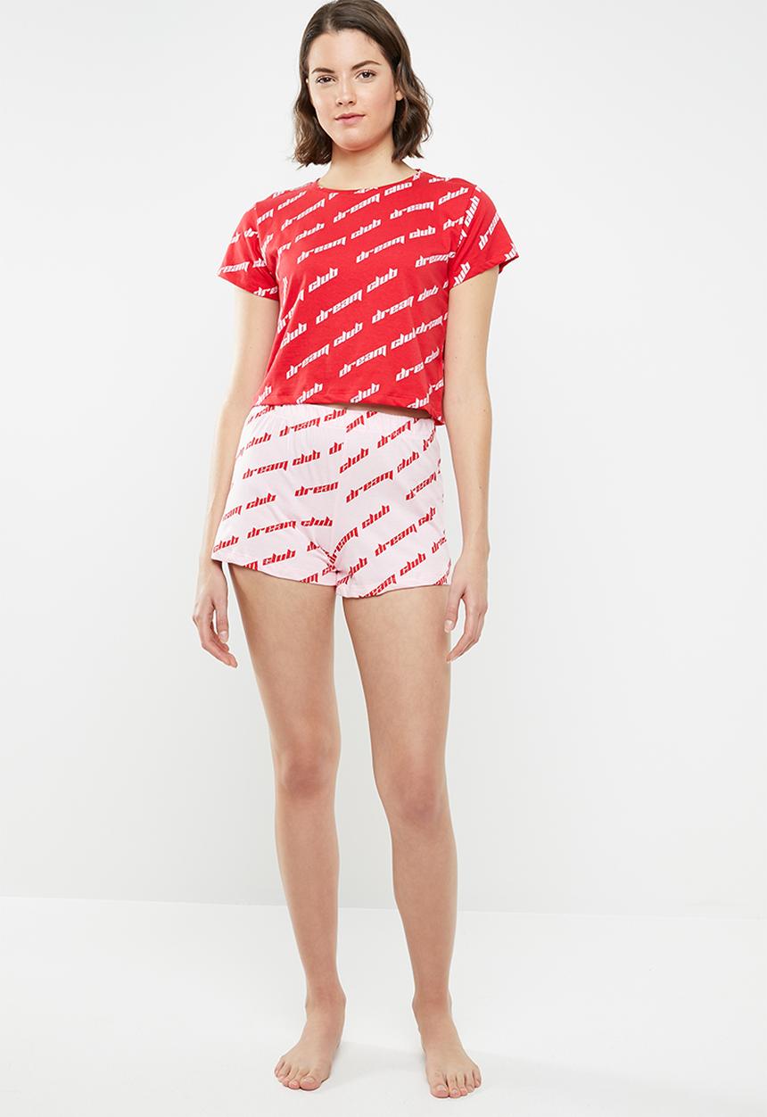 Brave Soul - Crop top and shorts set - red & white