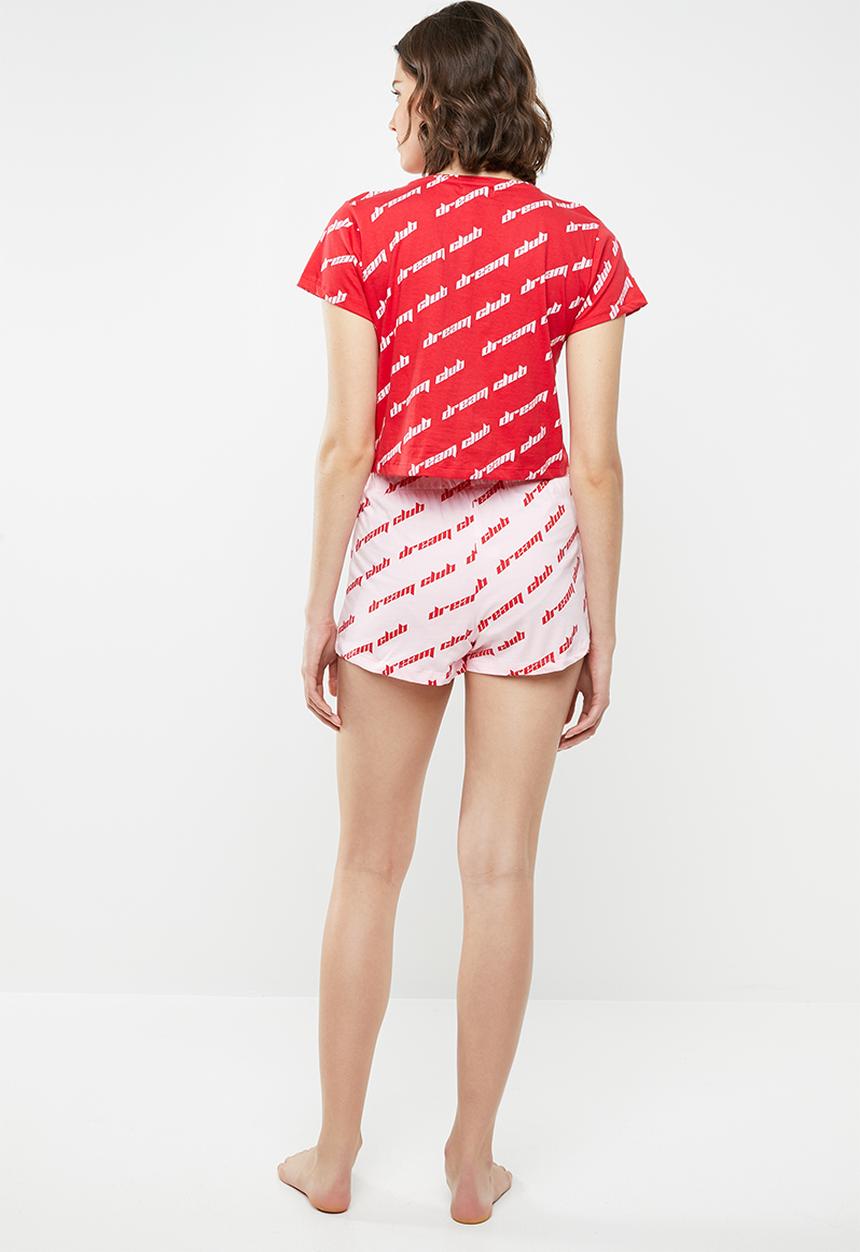 Brave Soul - Crop top and shorts set - red & white