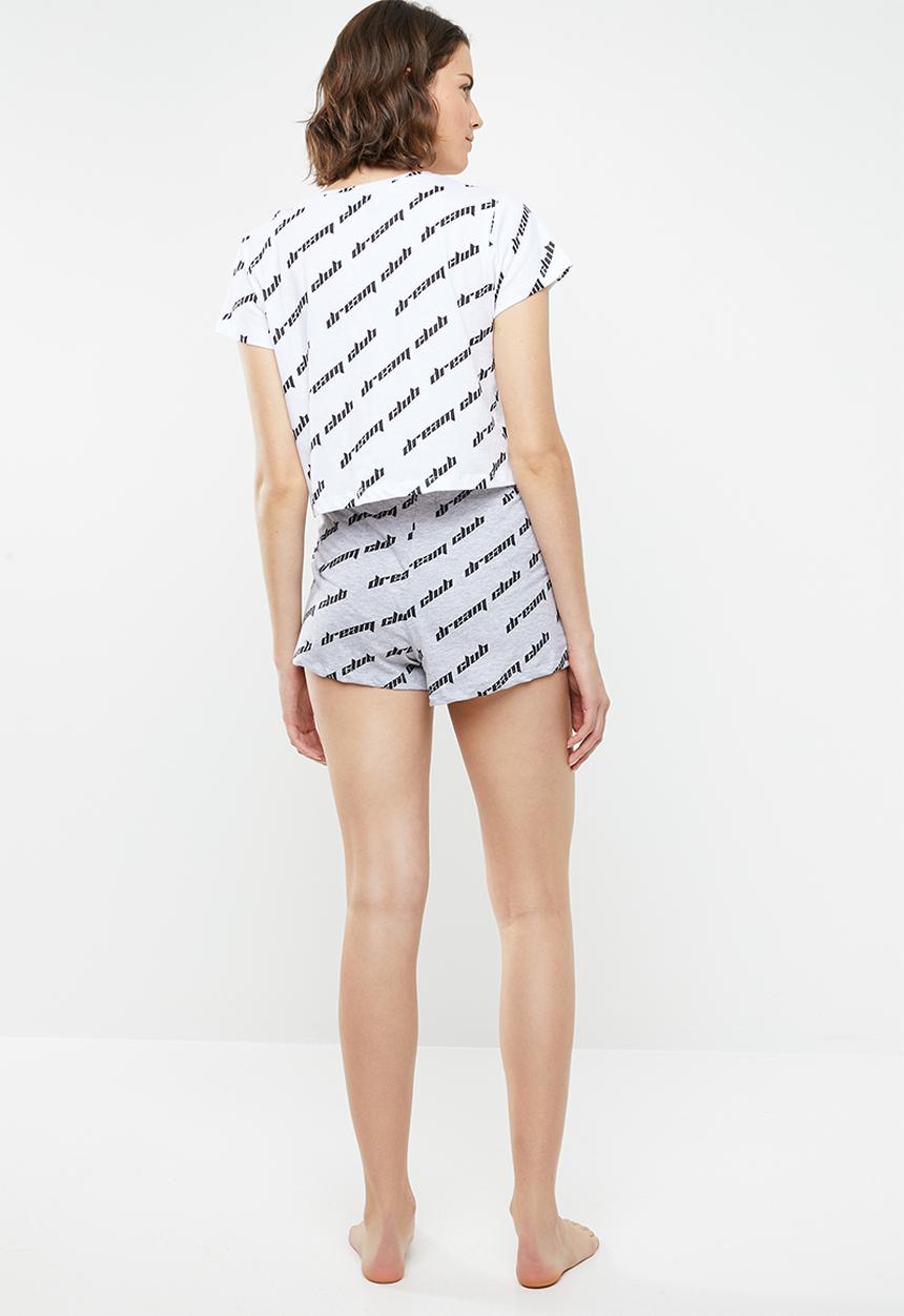 Brave Soul - Crop top and shorts set - grey & white