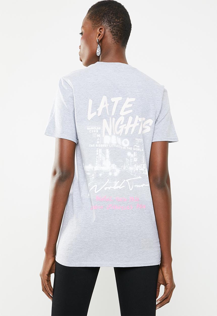 Missguided - Late nights back graphic T-shirt - grey 
