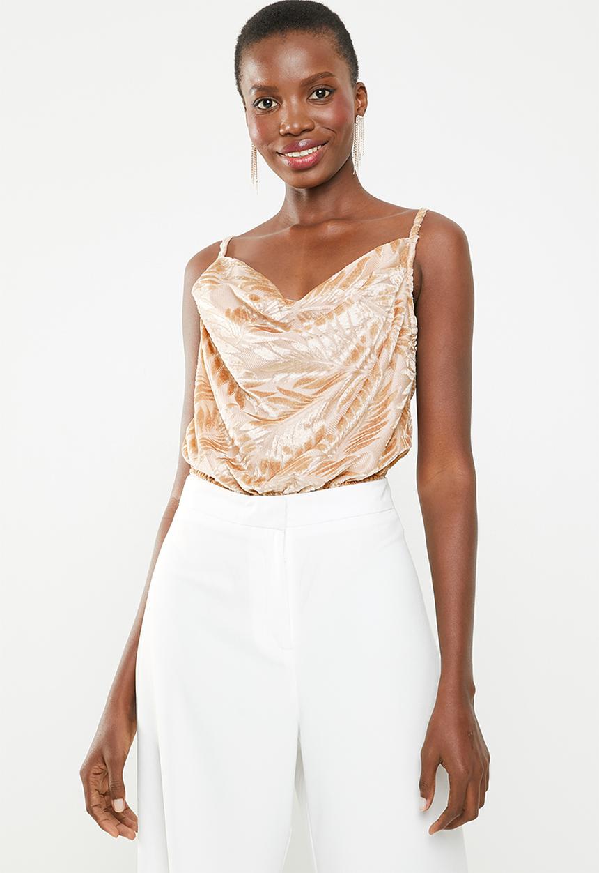 Missguided - Floral devore cowl neck bodysuit - neutral