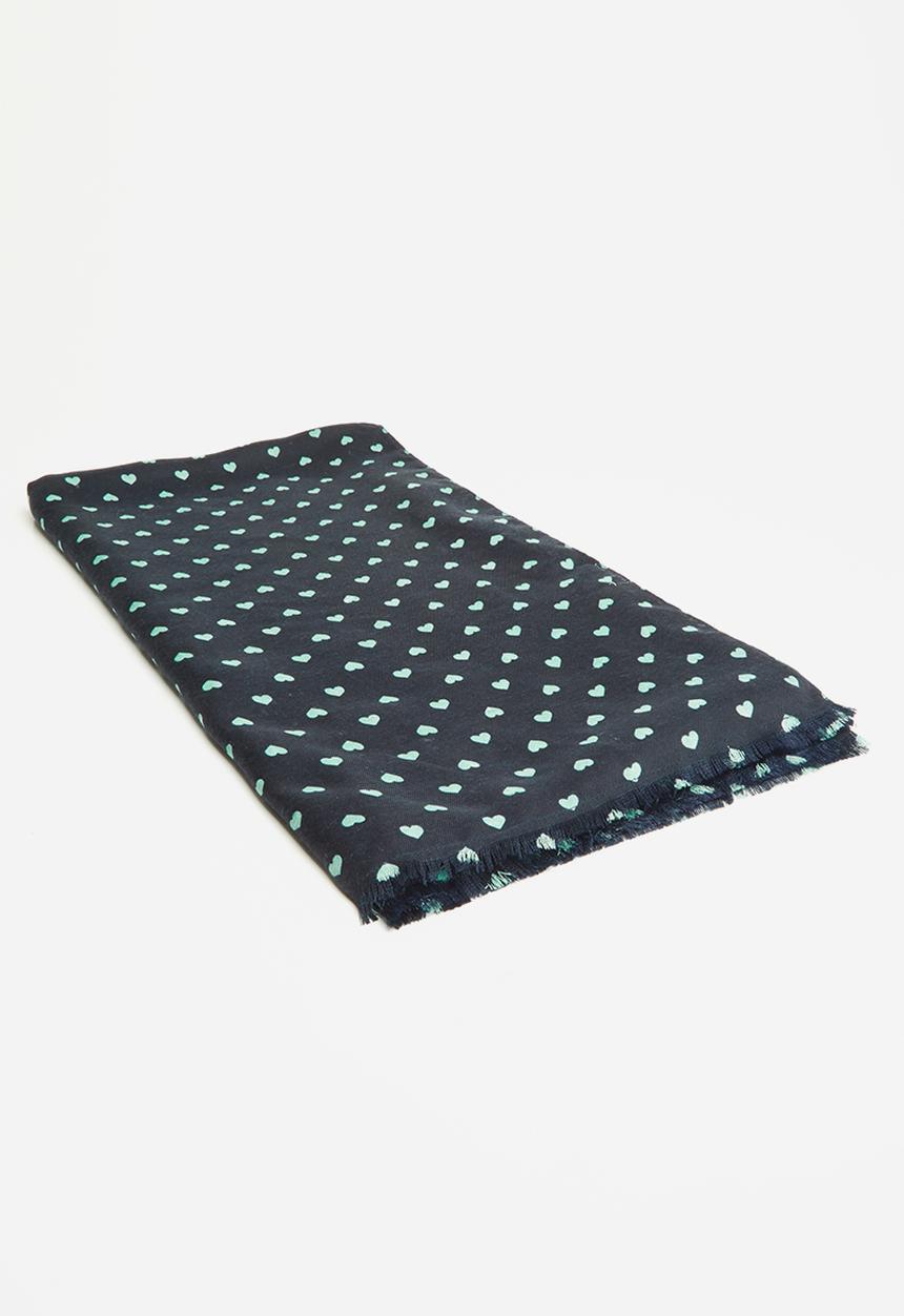 Vero Moda - Hearts long scarf - navy & green