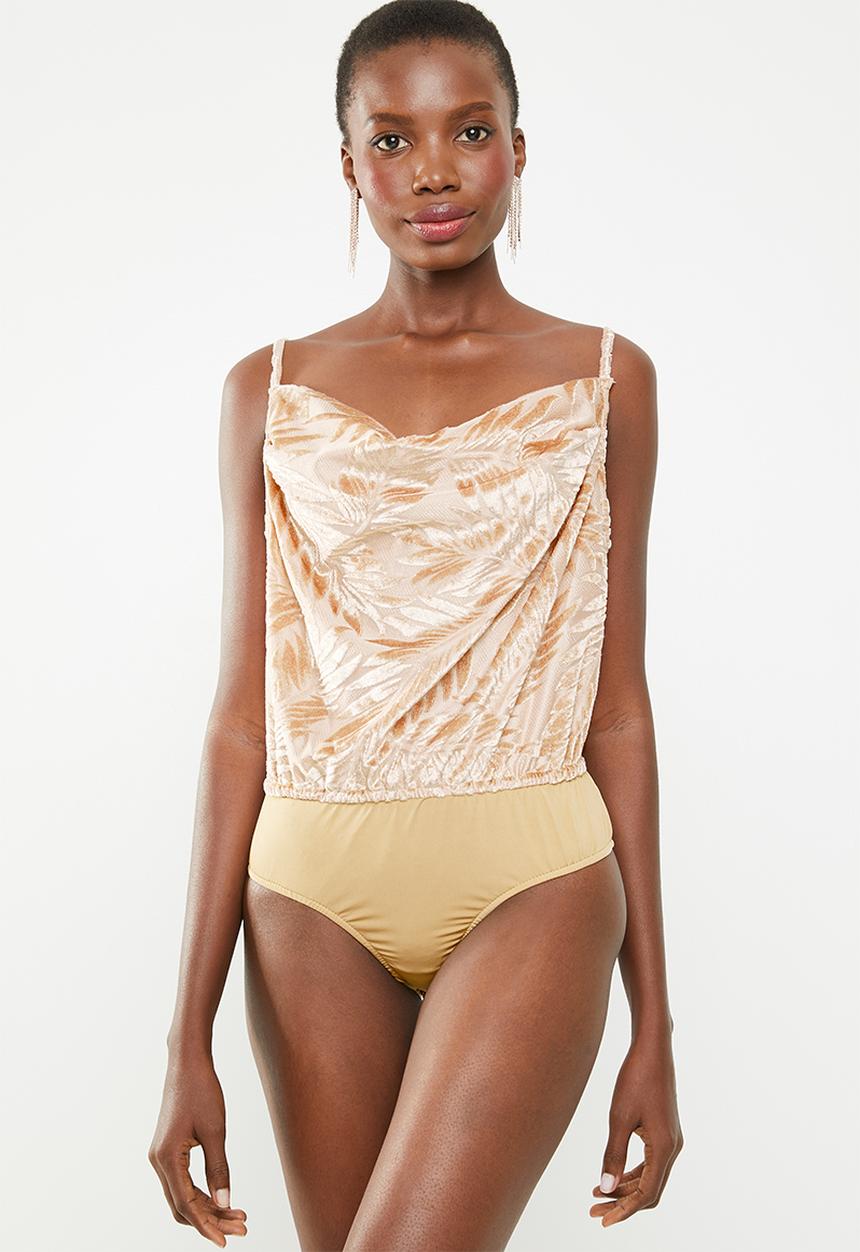 Missguided - Floral devore cowl neck bodysuit - neutral