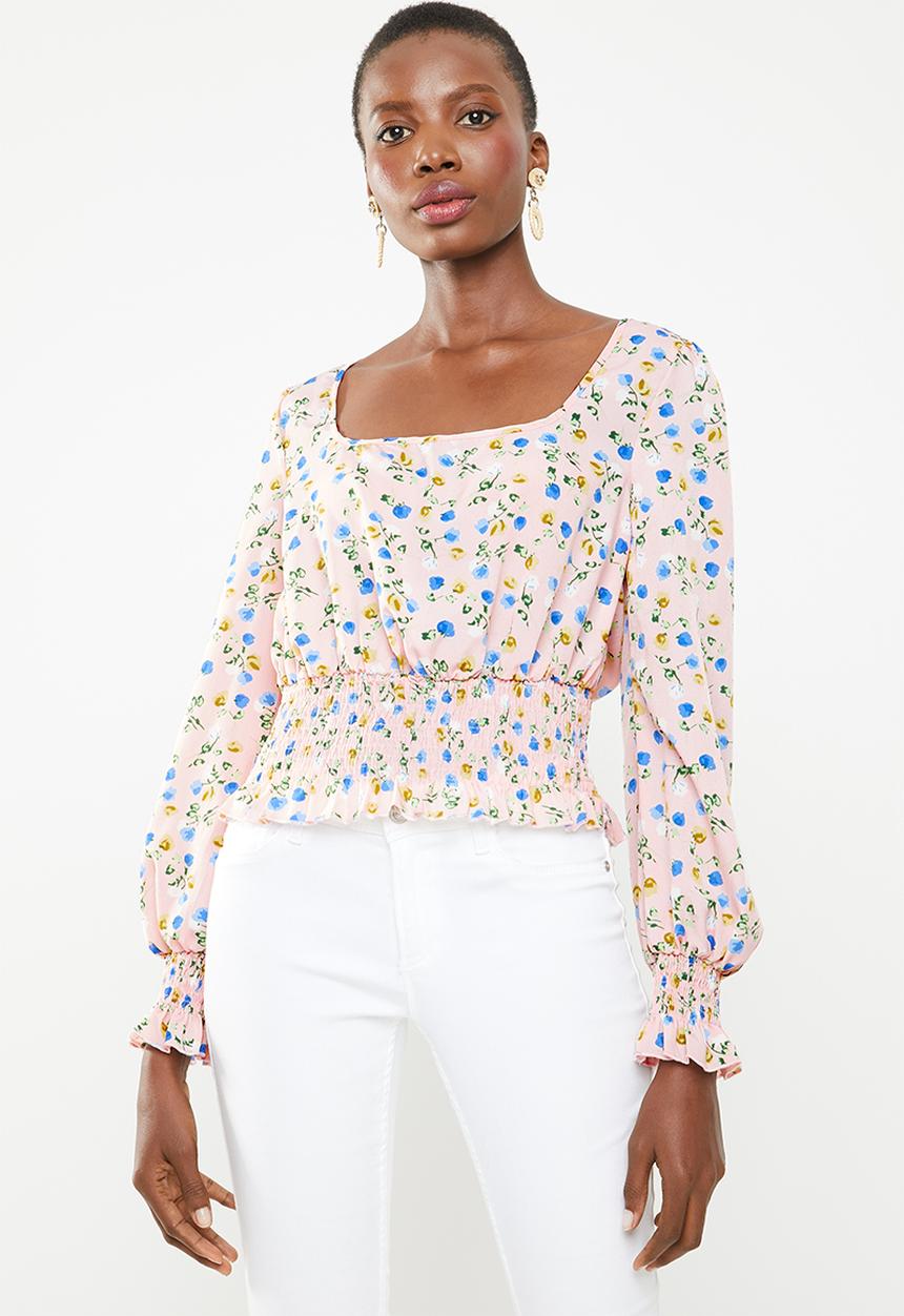 Missguided - Print shirred long sleeve top - pink