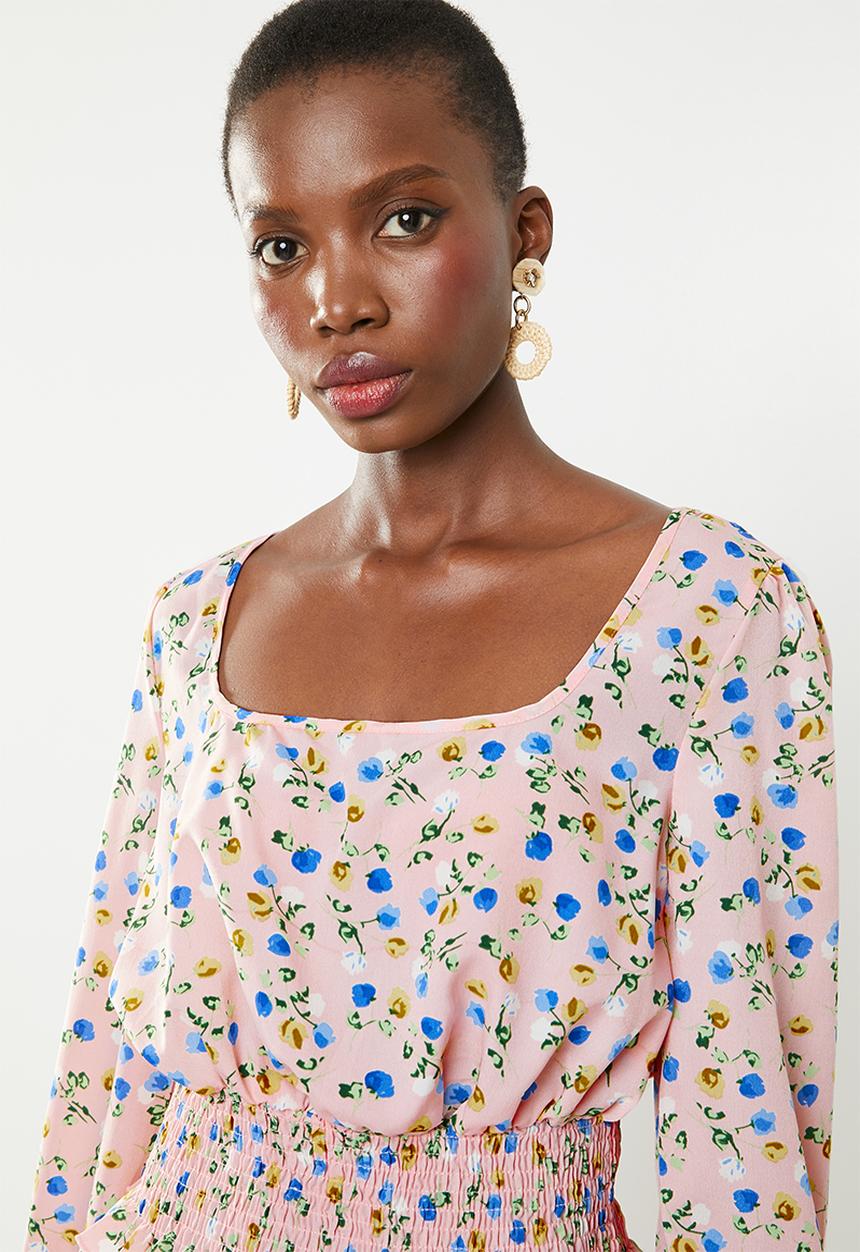 Missguided - Print shirred long sleeve top - pink