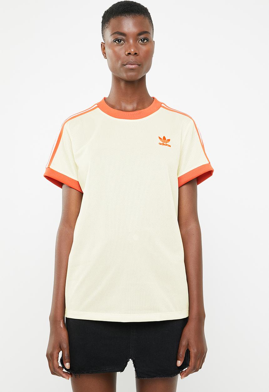 adidas Originals - 3 Adidas stripe tee - orange & cream