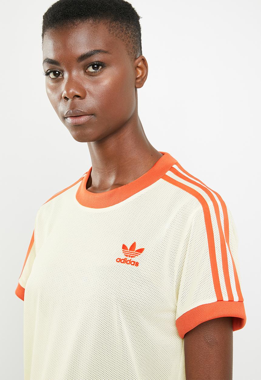 adidas Originals - 3 Adidas stripe tee - orange & cream