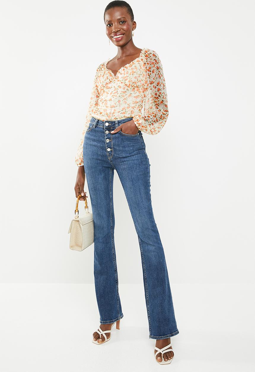 Missguided - Milkmaid ditsy floral long sleeve bodysuit - orange