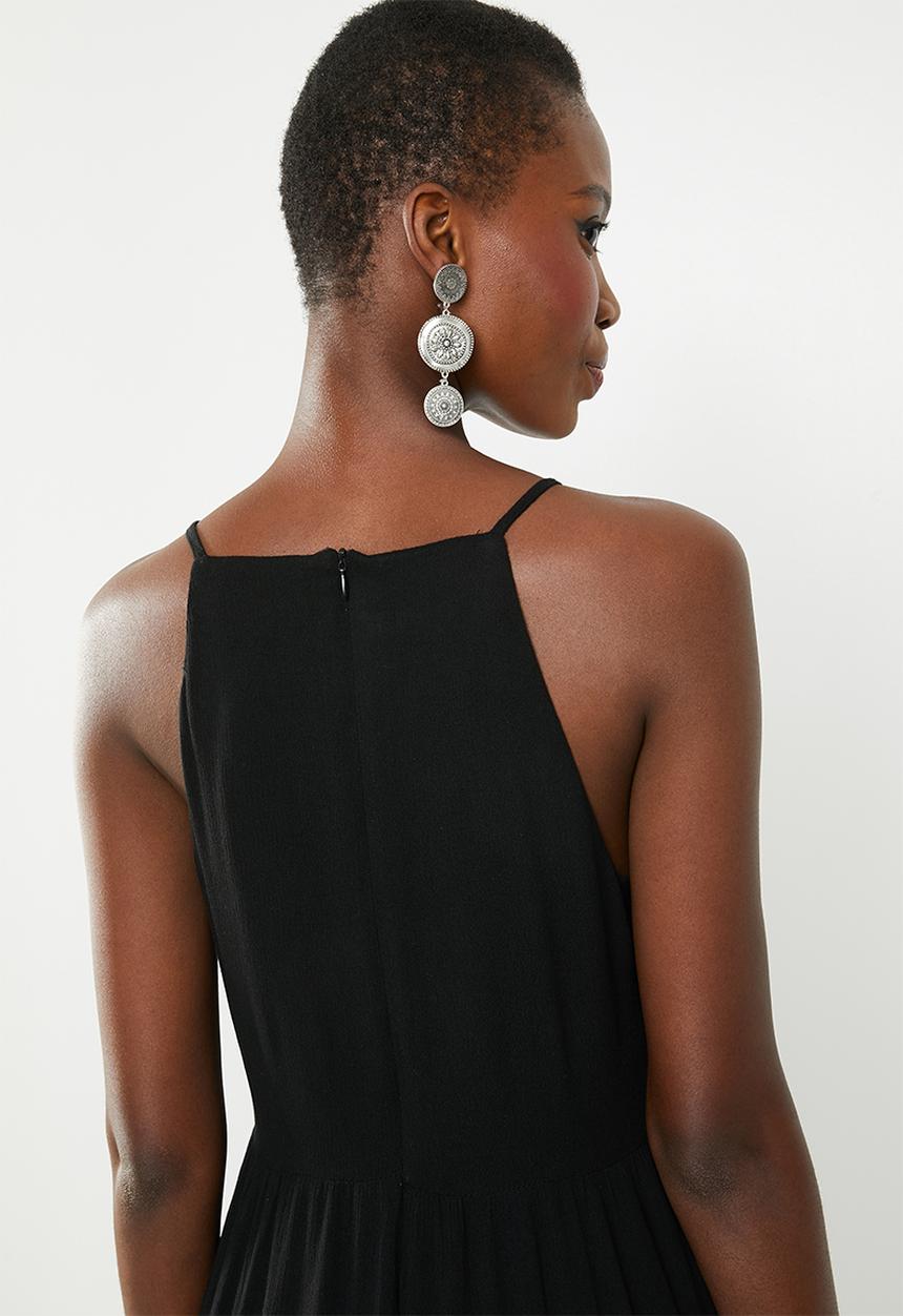 Missguided - Square neck crinkle skater dress - black