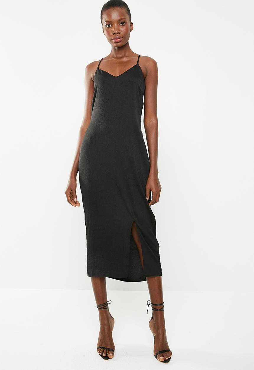 Missguided - Strappy cross back satin midi dress - black