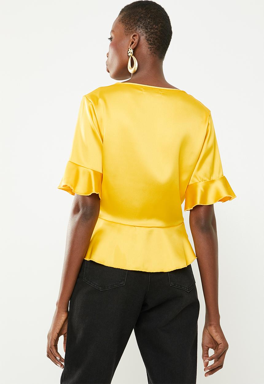Missguided - Short sleeve tie front crop - yellow