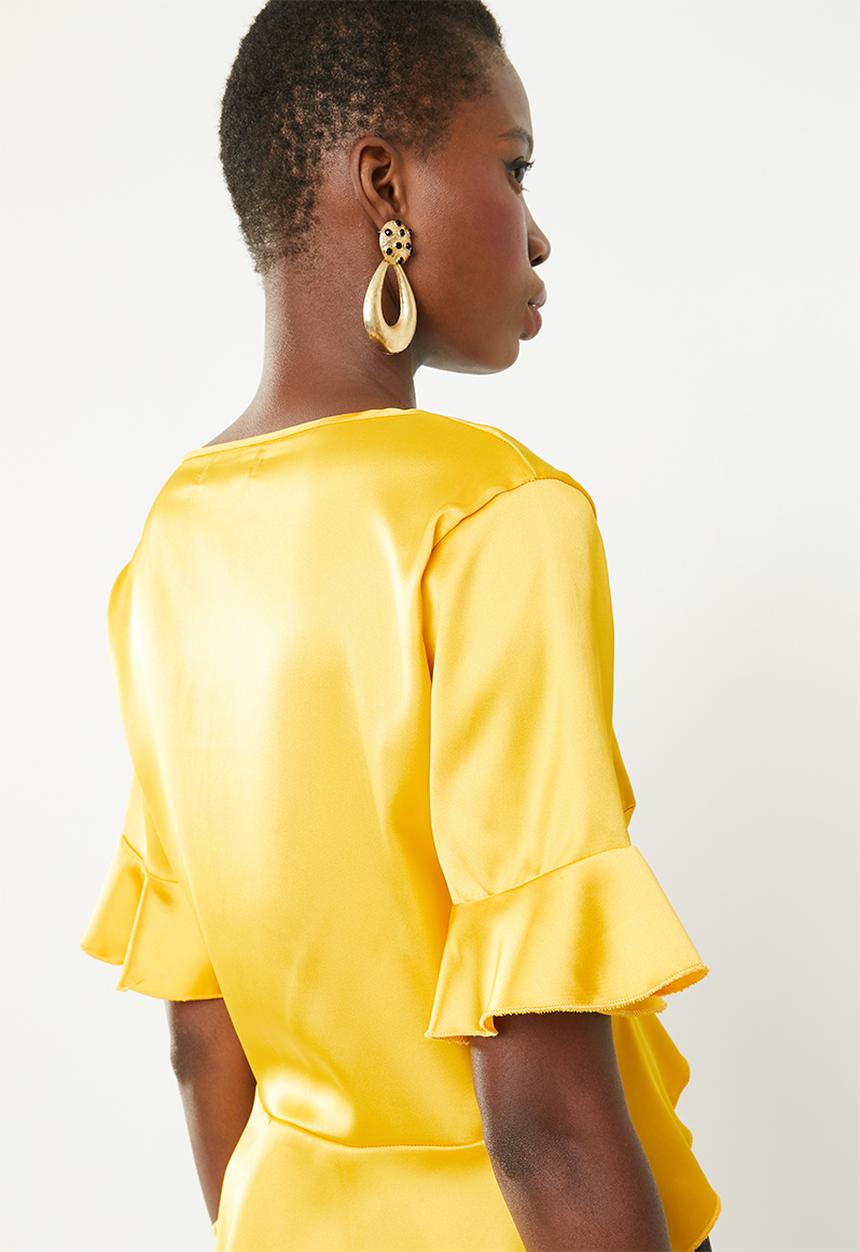 Missguided - Short sleeve tie front crop - yellow