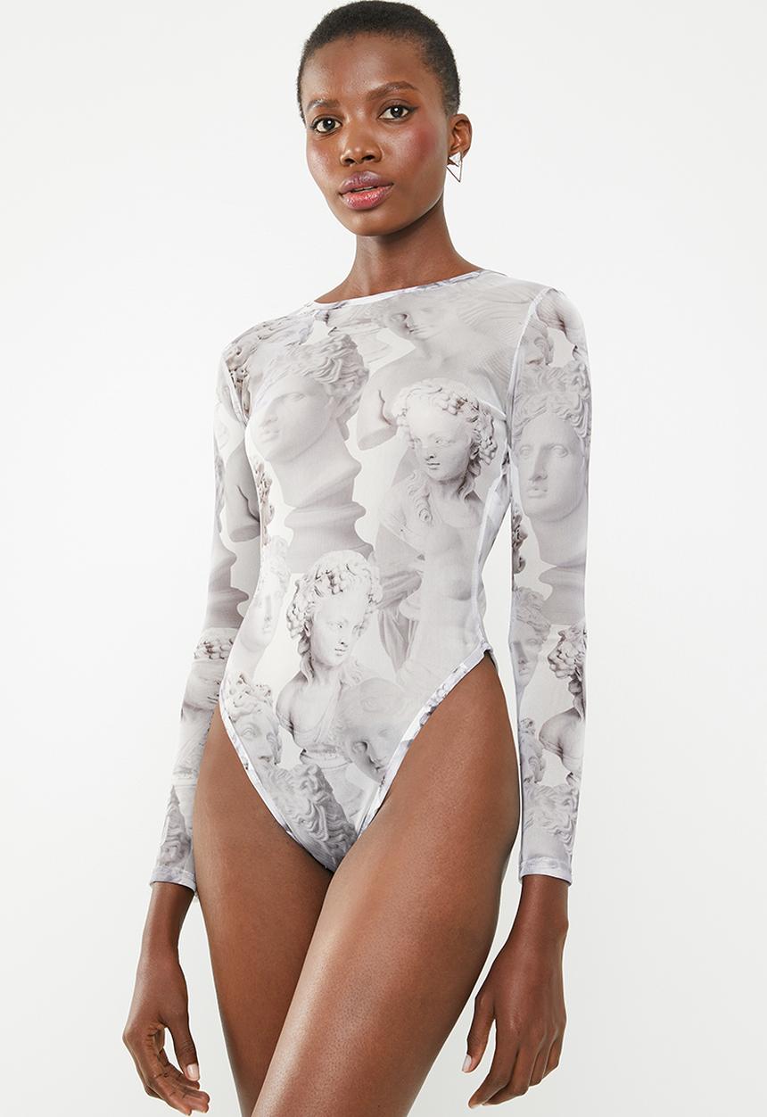 Missguided - Statue print mesh bodysuit - grey
