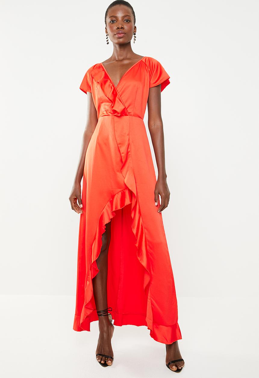 Missguided - V plunge frill maxi dress - orange