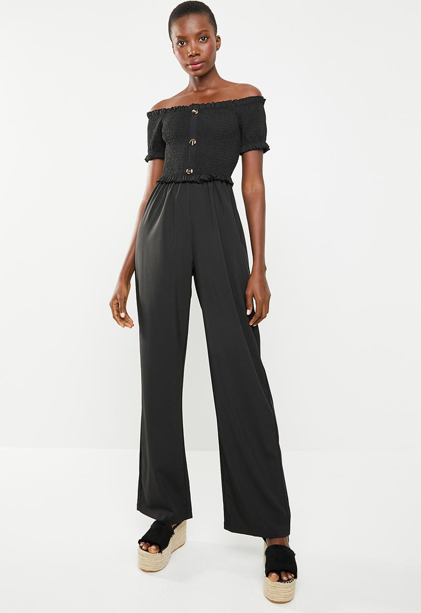 Missguided - Shirred horn button bardot jumpsuit - black