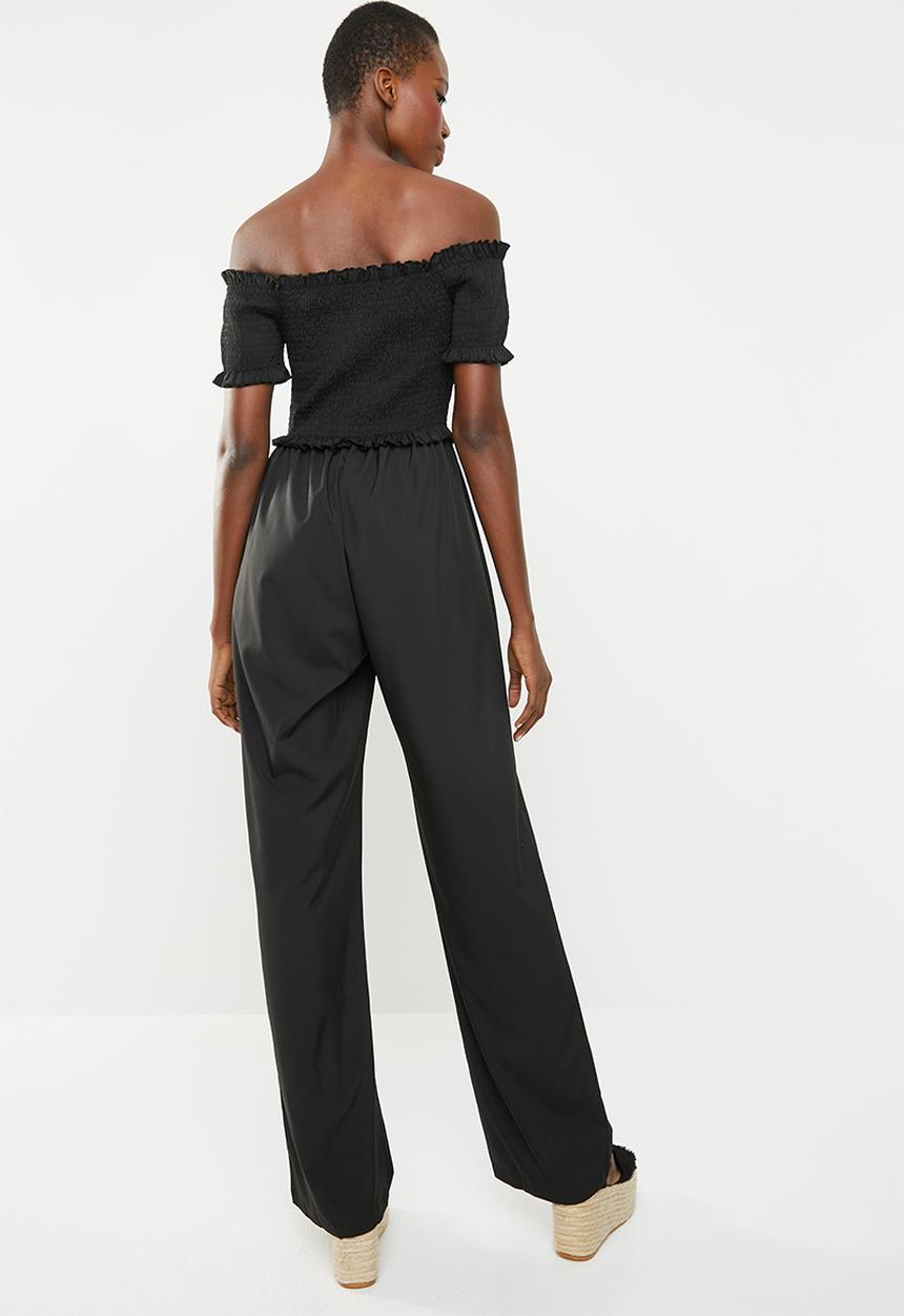 Missguided - Shirred horn button bardot jumpsuit - black