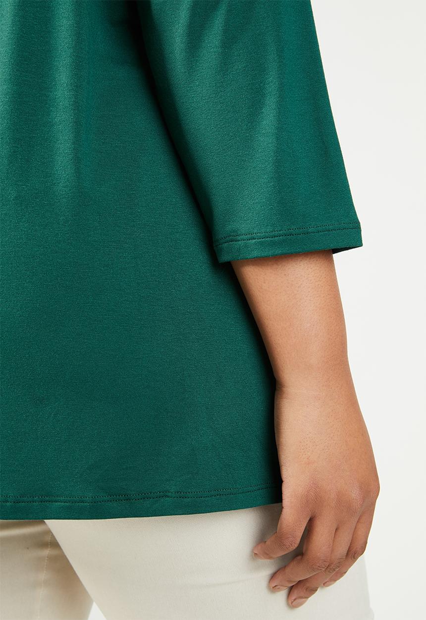 edit Plus - Lace inset v-neck top - green