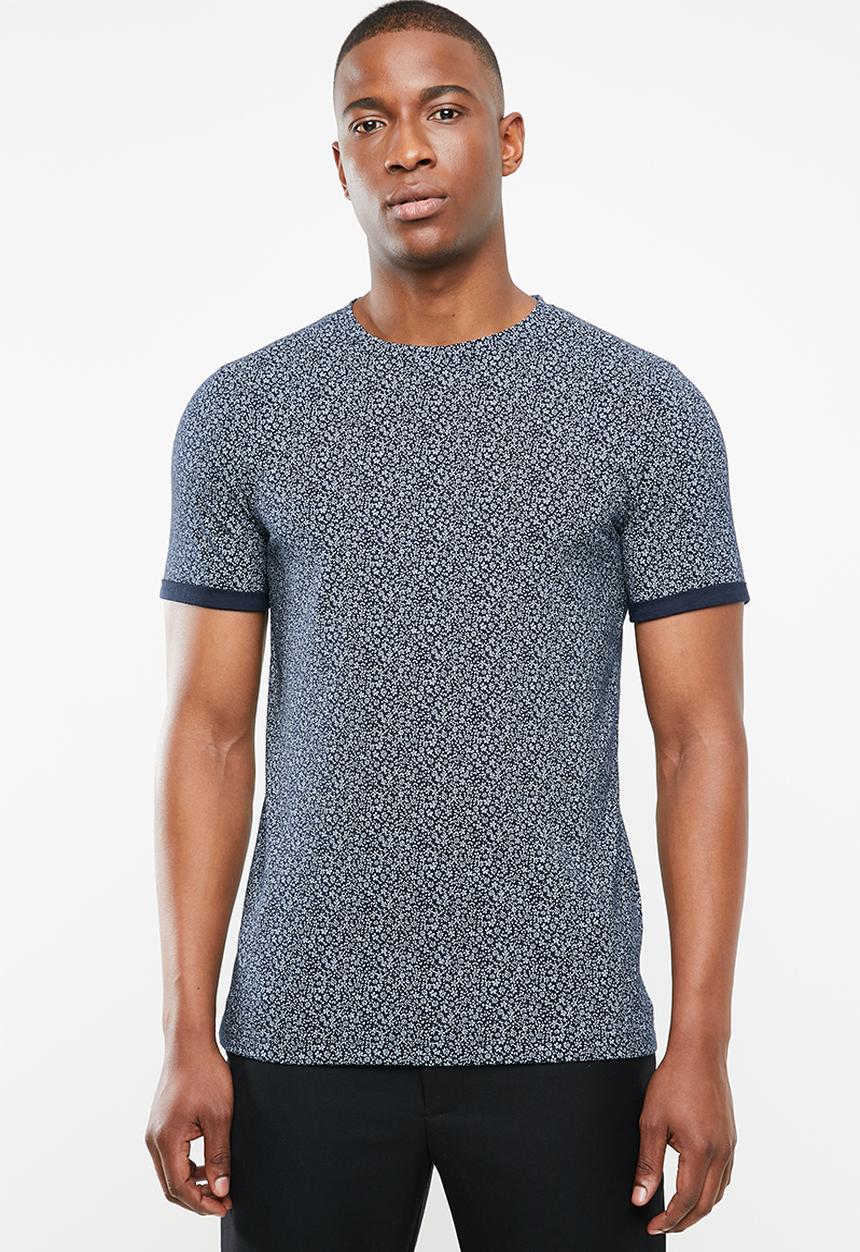 Jack & Jones - Austin short sleeve all over print tee - navy & white